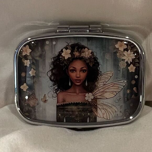 Flower Fairy Travel Pill Box 2 Compartment Medicine Pill Case Metal NEW 🌸 - Picture 1 of 5